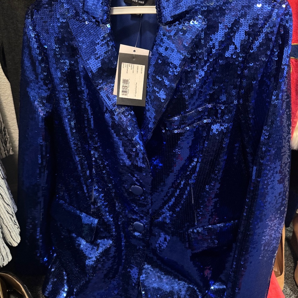 Brand New w/Tags Kate Spade Stained Glass Blue Sequin Pant Suit - Blazer/Pants 6